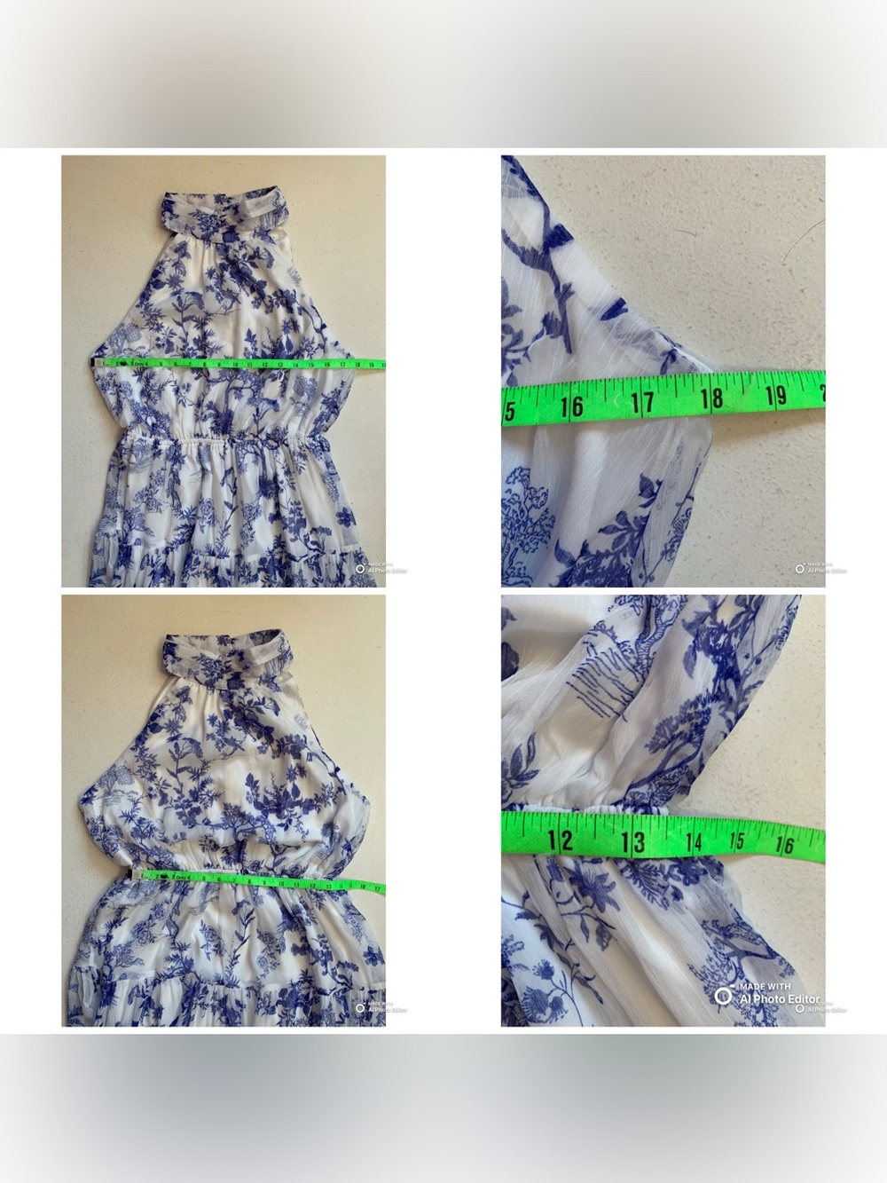 Lulus Large Float To You White & Blue Floral Print Halter Tiered Midi Dress NWT - Picture 13 of 15